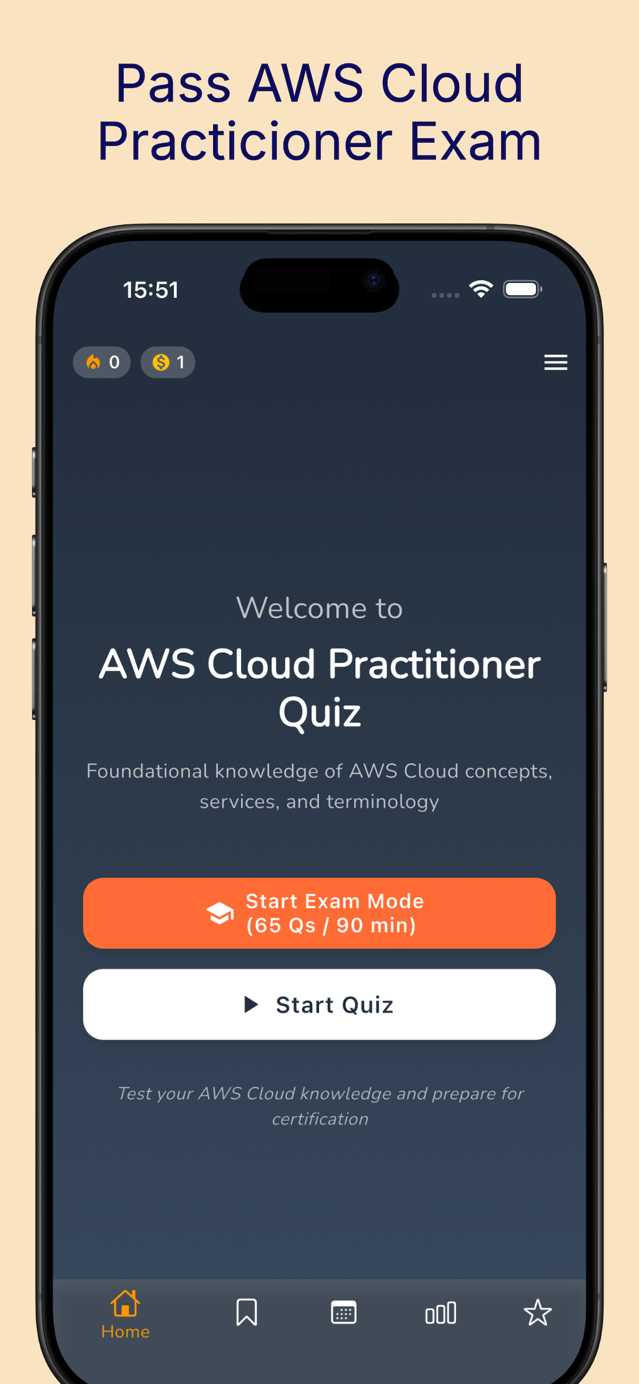 CLF-C02 exam simulator — 65 questions with 90-minute timer